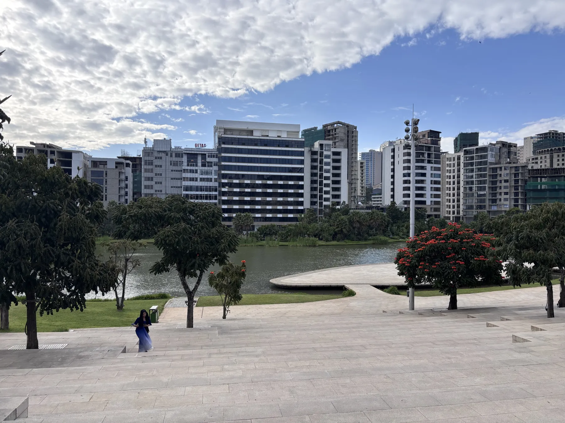 Park and city buildings in Addis Ababa