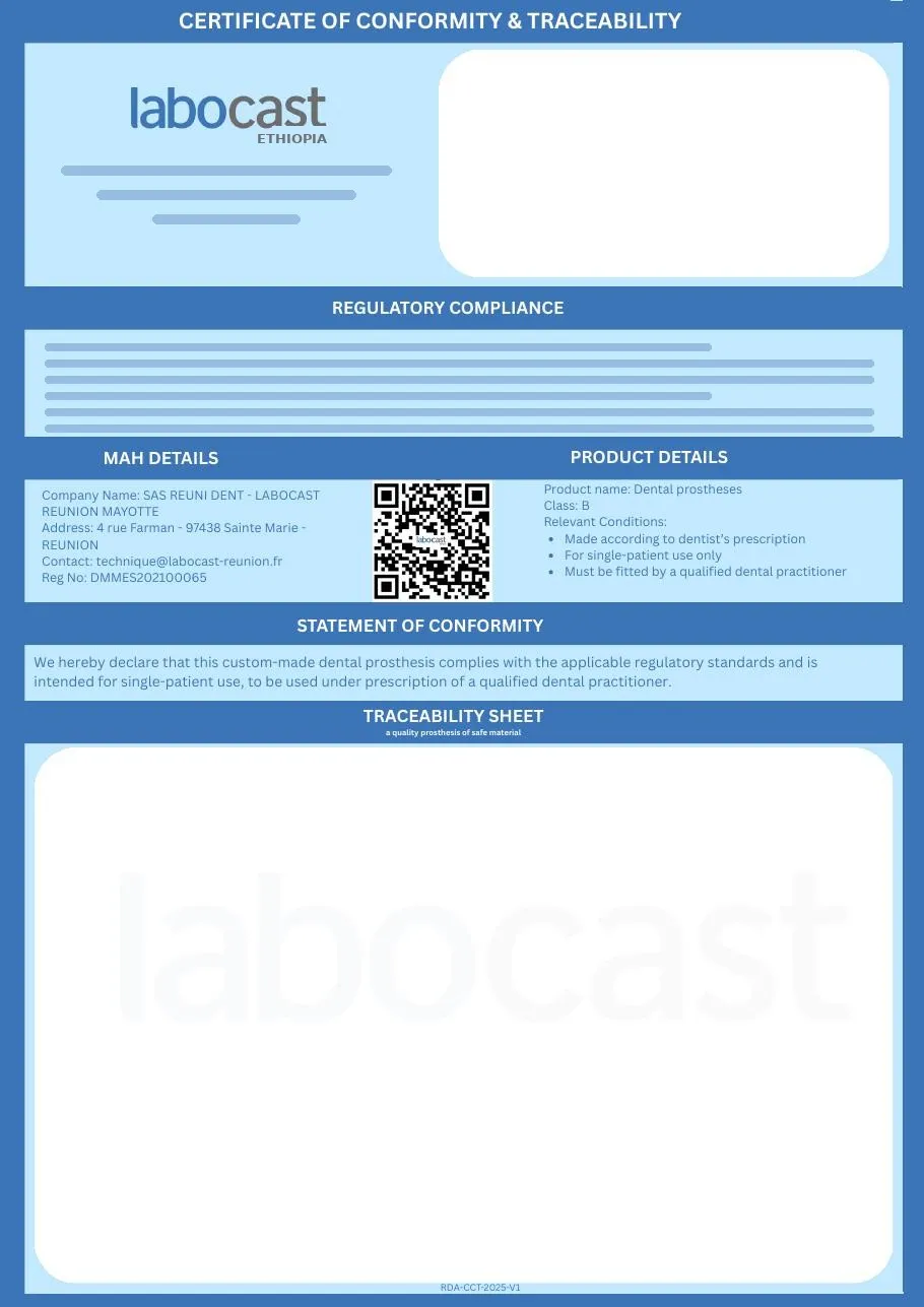 Labocast certificate of conformity and traceability sheet